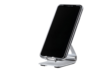 Smartphone Stand, Silver Metal, Mobile Phone Holder, Desktop, Adjustable, Modern Design, Convenient,
