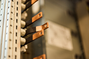 Close-Up of Industrial Electrical Busbars in a Distribution Panel