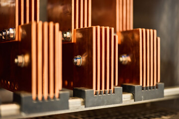 Close-Up of Copper Bus Bar Components in Electrical Equipment