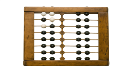Old wooden abacus with white and beads isolated on a transparent background calculation