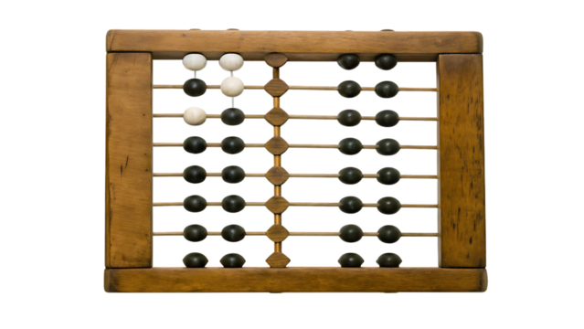 Old wooden abacus with white and beads isolated on a transparent background calculation
