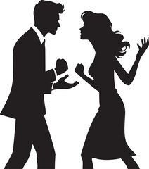 Flat Design Relationship Problem Icon – Arguing Couple Silhouette

