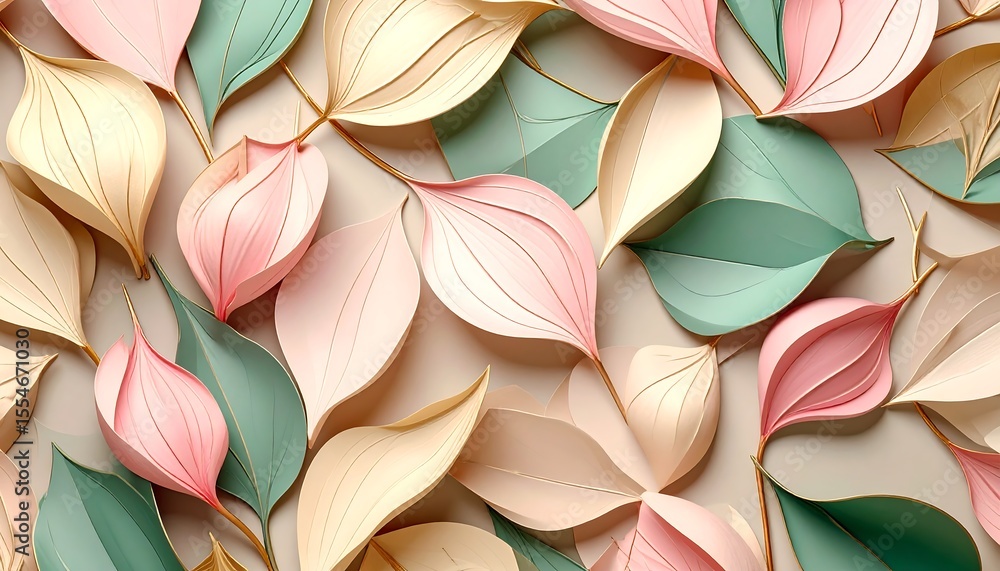Aufkleber pastel botanical pattern elegant abstract leaves in soft colors with minimalist design.