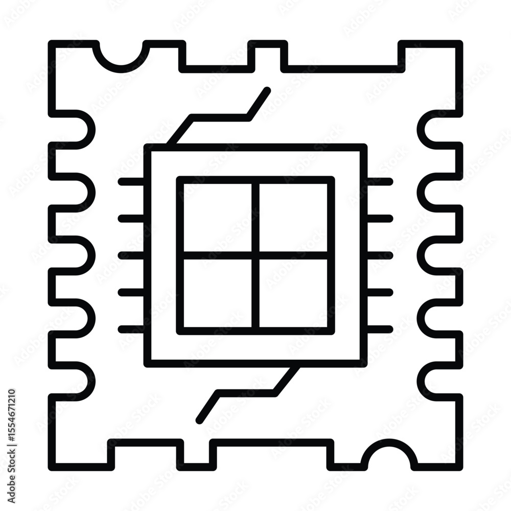 Fototapete Quad core processor chip thin line icon, neural dataset concept. Vector graphics. Processor with four cores, hardware sign on white background, style mobile or design.