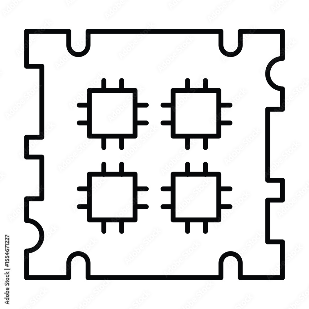 Poster processor chip with four threads thin line icon, neural dataset concept. vector graphics. microchip 