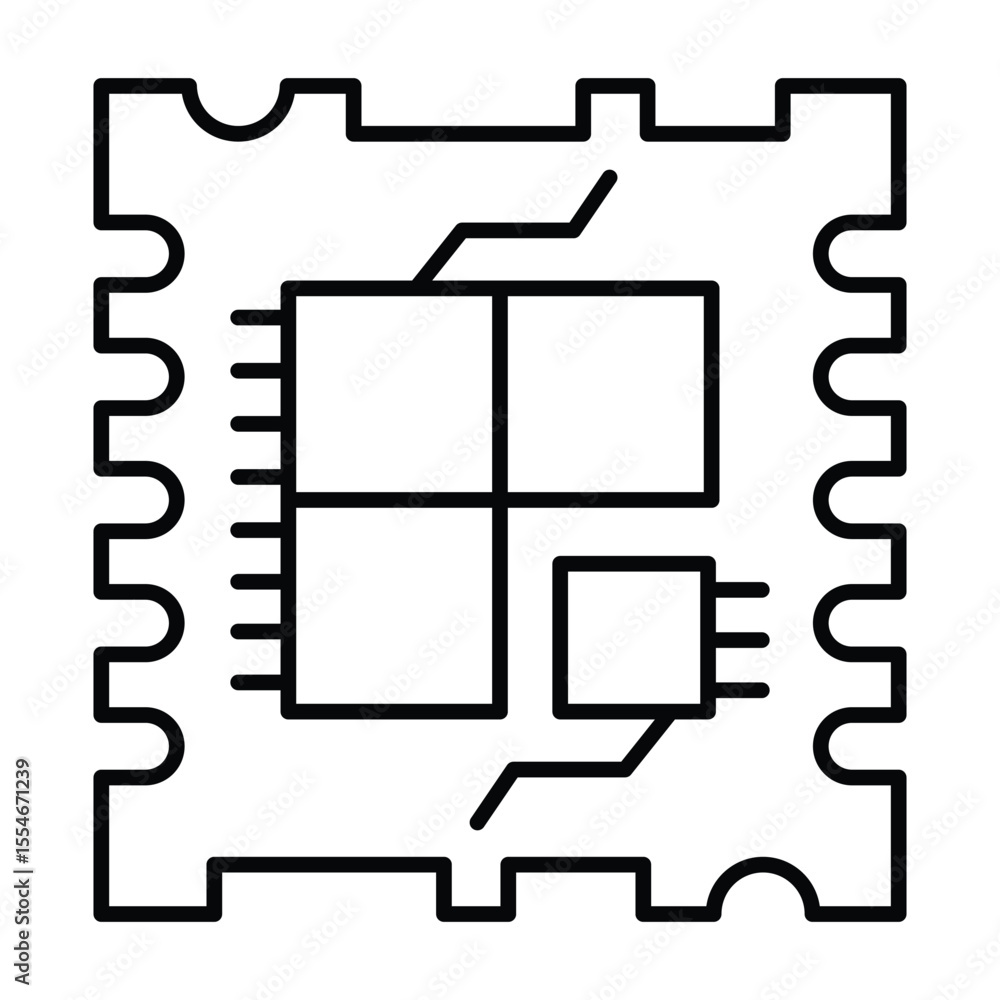 Poster powerful processor with low energy core thin line icon, neural dataset concept. vector graphics. ene