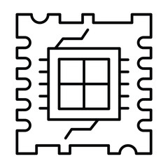 Quad core processor chip thin line icon, neural dataset concept. Vector graphics. Processor with four cores, hardware sign on white background, style mobile or design.