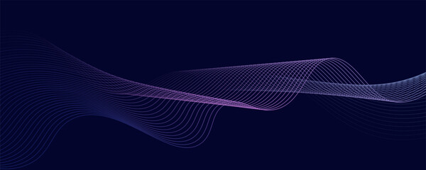 Dark abstract background with glowing wave. Shiny moving lines design element. Modern purple blue gradient flowing wave lines. Futuristic technology concept. Vector illustration