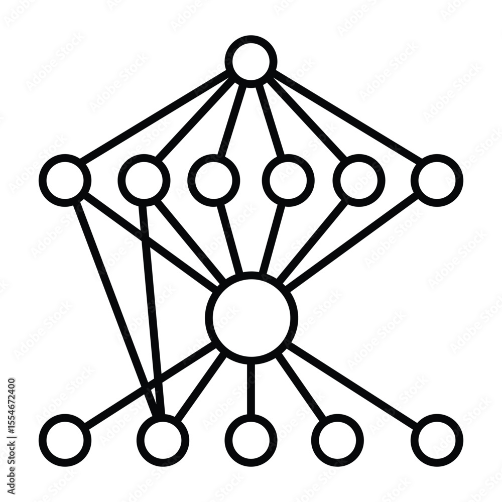 Poster graph with grid connections thin line icon, neural network concept. vector graphics. data algorithm,