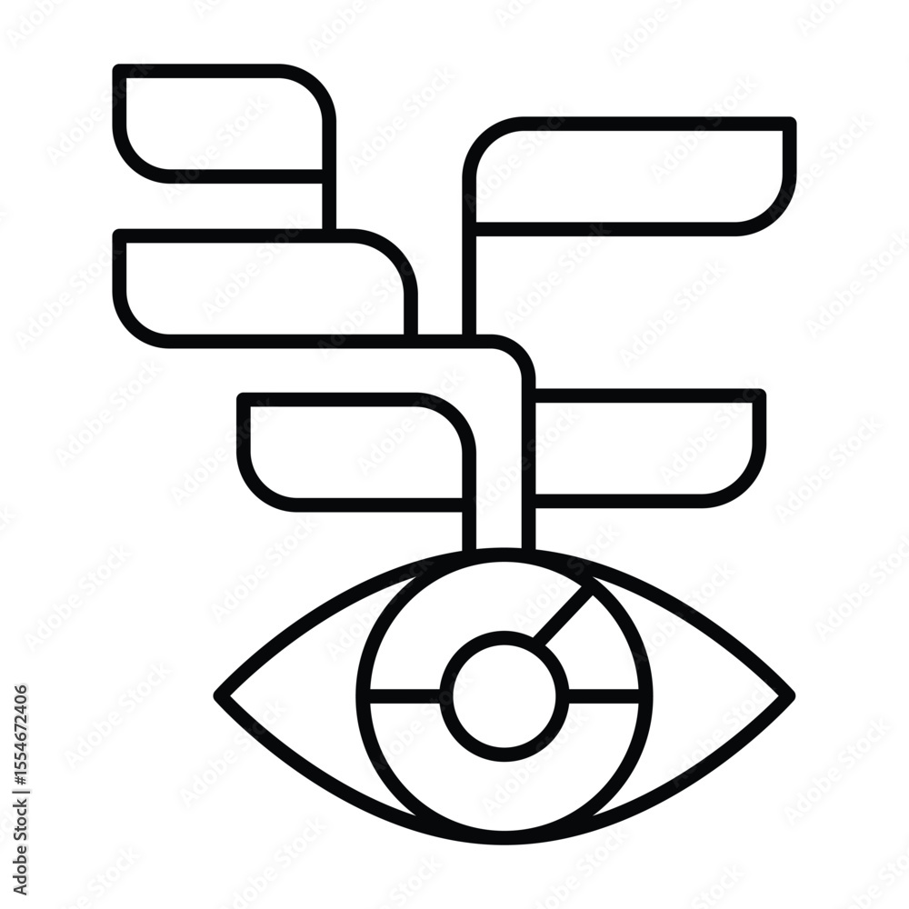 Aufkleber eye with many dialog bubbles thin line icon, neural network concept. vector graphics. learning data 
