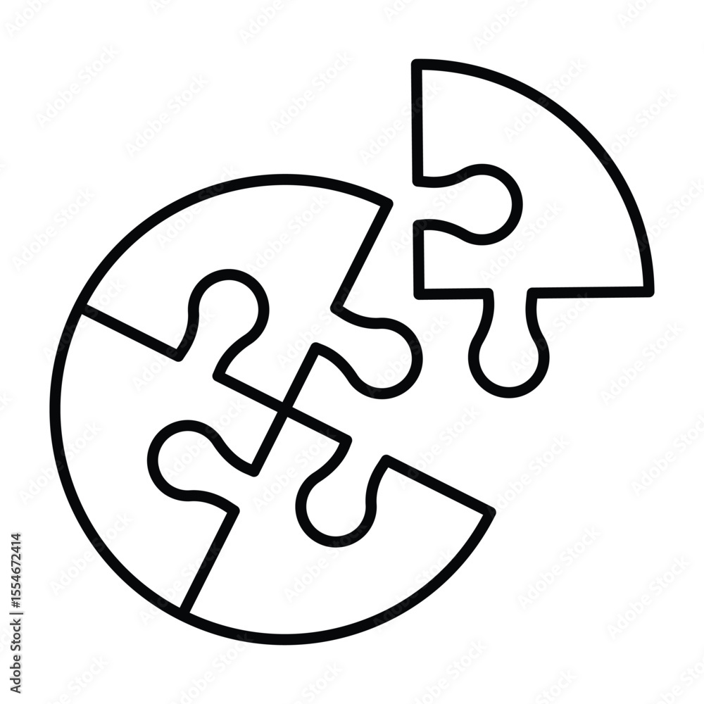 Poster logical puzzle game piece thin line icon, neural network concept. vector graphics. puzzle bubble, lo