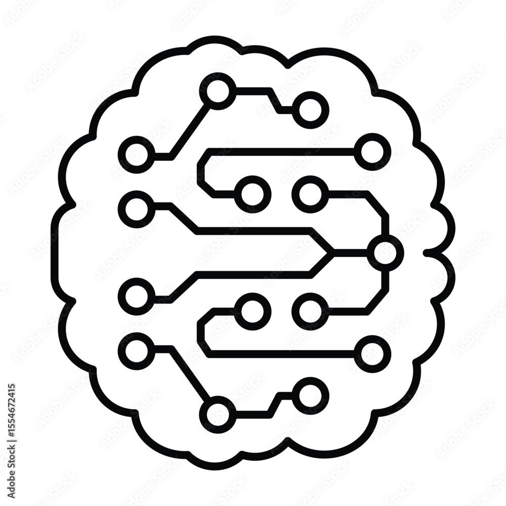 Poster neural net cloud thin line icon, neural network concept. vector graphics. artificial intelligence br