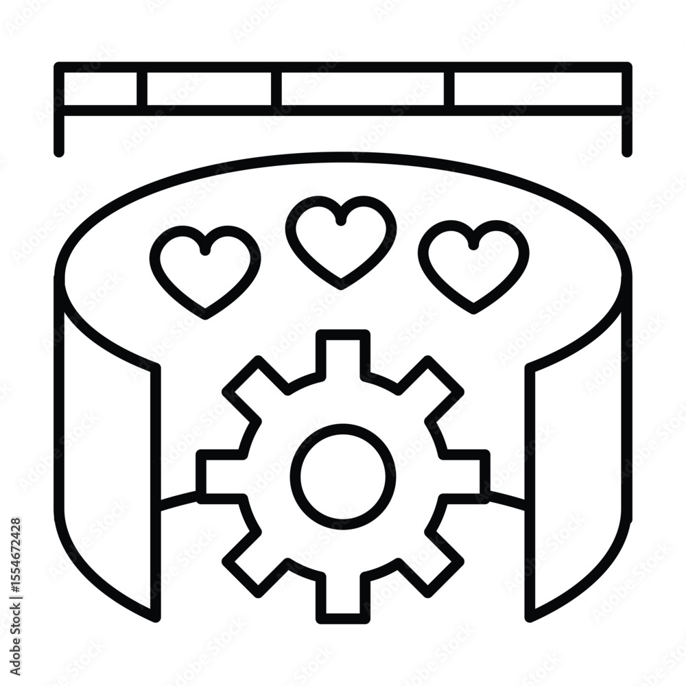 Aufkleber hearts with ruler and cogwheel thin line icon, neural network concept. vector graphics. likes data t