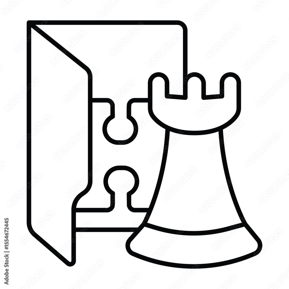 Poster games folder thin line icon, neural dataset concept. vector graphics. folder with tower chess and pu