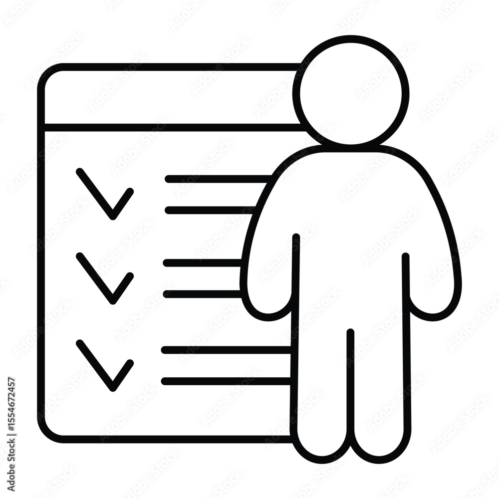 Aufkleber checklist window and human thin line icon, neural network concept. vector graphics. user survey data