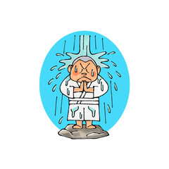 滝行する男性