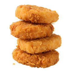 stack of four golden-brown. crispy nuggets arranged neatly they have a crunchy texture and appear to be freshly cooked. showcasing a popular snack or fast food item often enjoyed by people of all .