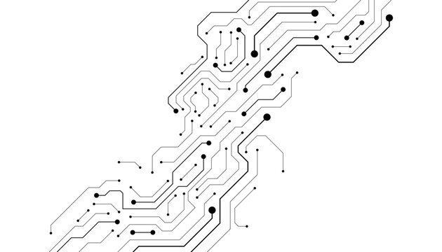 Circuit Board Technology Electronic Scheme Pattern Abstract Background. PCB Trace Black And White Engineering Data Communication Concept Vector.