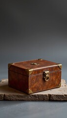 Obraz premium An old wooden chest sits on the table as a rustic vintage box
