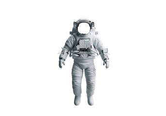 A Whole Astronaut Space Suit Isolated on White Transparent Background. Blank transparent background in the helmet visor.