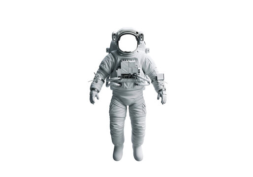 A Whole Astronaut Space Suit Isolated on White Transparent Background. Blank transparent background in the helmet visor.