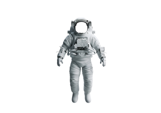 A Whole Astronaut Space Suit Isolated on White Transparent Background. Blank transparent background in the helmet visor.