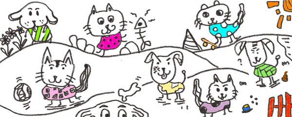 Adorable Cartoon Animals Playing Together in a Sunny Field