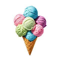 Rainbow Ice Cream In Waffle Cone, Generative AI