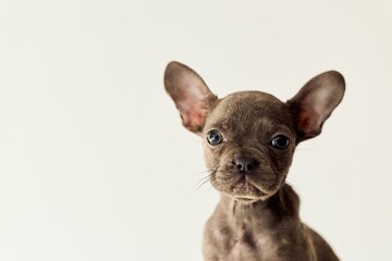 Adorable Puppy With Big Ears Looking With Curious Expression Indoors
