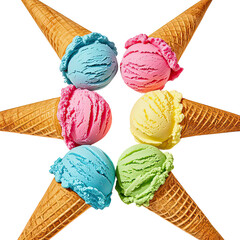 Rainbow Ice Cream In Waffle Cone, Generative AI
