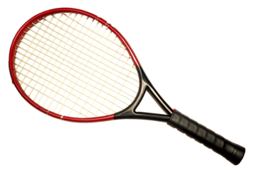 Red and tennis racket with white strings isolated on a transparent background sports equipment
