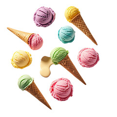 Rainbow Ice Cream In Waffle Cone, Generative AI