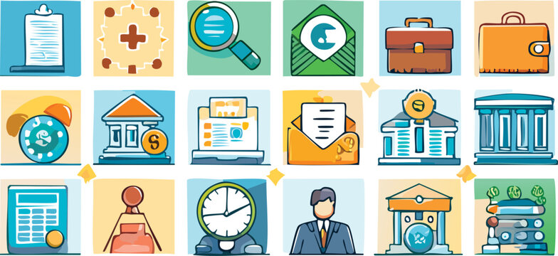 Vector icon set covering HR, finance, legal, marketing, customer service, security and project management. Consistent style, perfect for presentations and infographics.