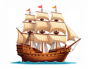 Large Sailing Ship Illustration – High-Resolution Nautical Artwork of Classic Tall Ship with Full Sails on Open Sea, Ideal for Maritime Design, Adventure Concepts, Historical Themes, and Ocean Travel 