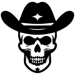 Skull silhouette wearing a cowboy hat, designed as a vector graphic.
