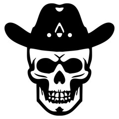 Skull silhouette wearing a cowboy hat, designed as a vector graphic.