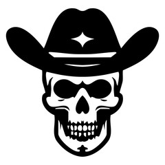 Skull silhouette wearing a cowboy hat, designed as a vector graphic.