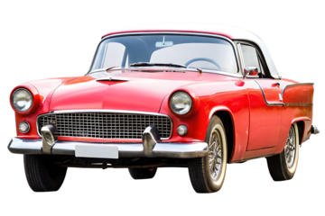 Red vintage convertible automobile isolated on a transparent background classic