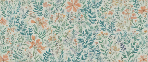 minimalist floral pattern background doodle watercolor style simple botanical with red flowers