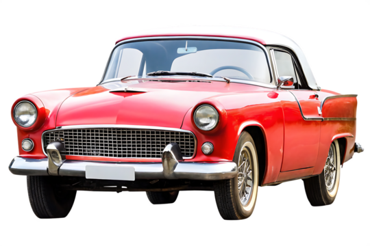 Red vintage convertible automobile isolated on a transparent background classic