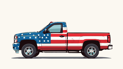 red american flag themed truck isolated on white