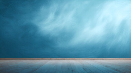 Blue wall with swirling texture over wood floor
