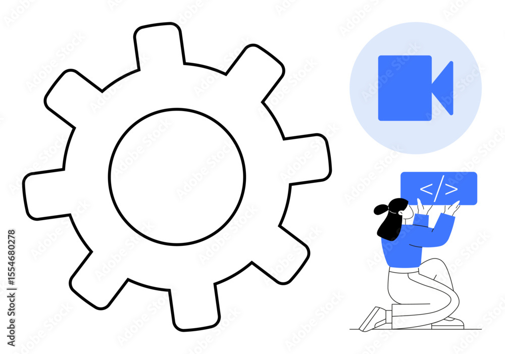 Aufkleber gear icon for settings, developer coding, video icon for media tools. ideal for technology, developm