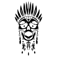 Indian tribal mask vector with skull silhouettes
