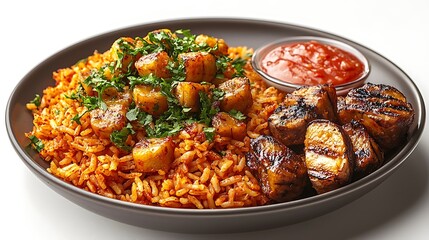 Fototapeta premium Healthy lunch bowl with grilled plantains high resolution picture