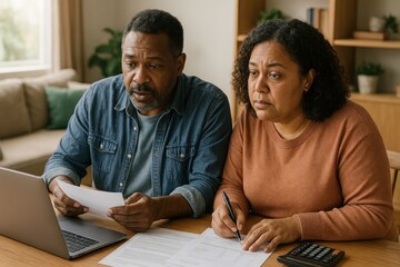 Obraz premium Couple reviewing financial documents.