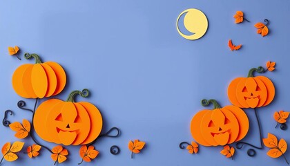 Adorable paper-cut pumpkin banners, perfect for Halloween websites & cards, halloween paper cut, fall banner