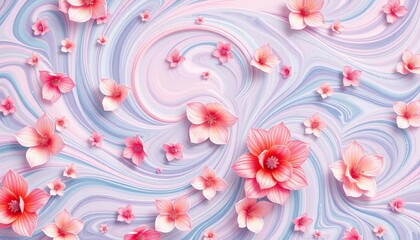 Swirling pastel floral pattern; soft, abstract blooms, delicate lines,  abstract,  purple