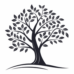 Obraz premium Silhouette of a lush tree with leaves growing with great detail on a white background