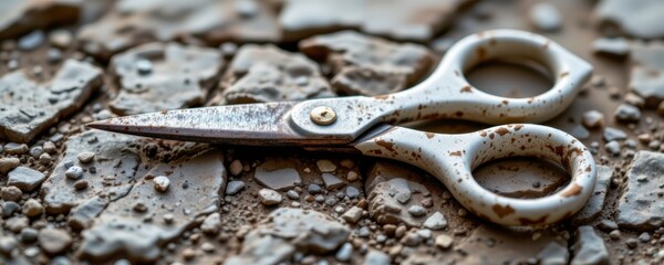 Rusty Scissors on Gravel Ground
